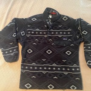 Patagonia Mens Synchilla Snap T Fleece Pullover Tribal Aztec Gray Black Size S